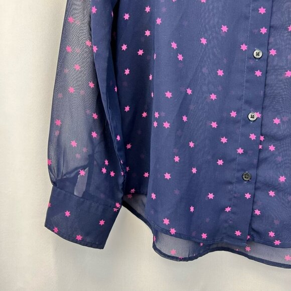 Uniqlo Womens Button Front Shirt Multicolor Stars Print Long Sleeve Sheer S - Picture 8 of 10